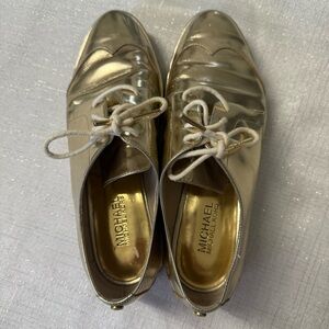 Michael Kors Leather Zane Metallic Gold and Cork Oxfords Size 7.5